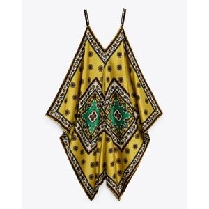 ZARA Satin Printed Shoulder Strap Dress Size Small NEW